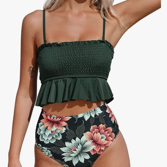 CUPSHE Women's High Waist Ruffle Two Piece Bikini-XS - Picture 2 of 6